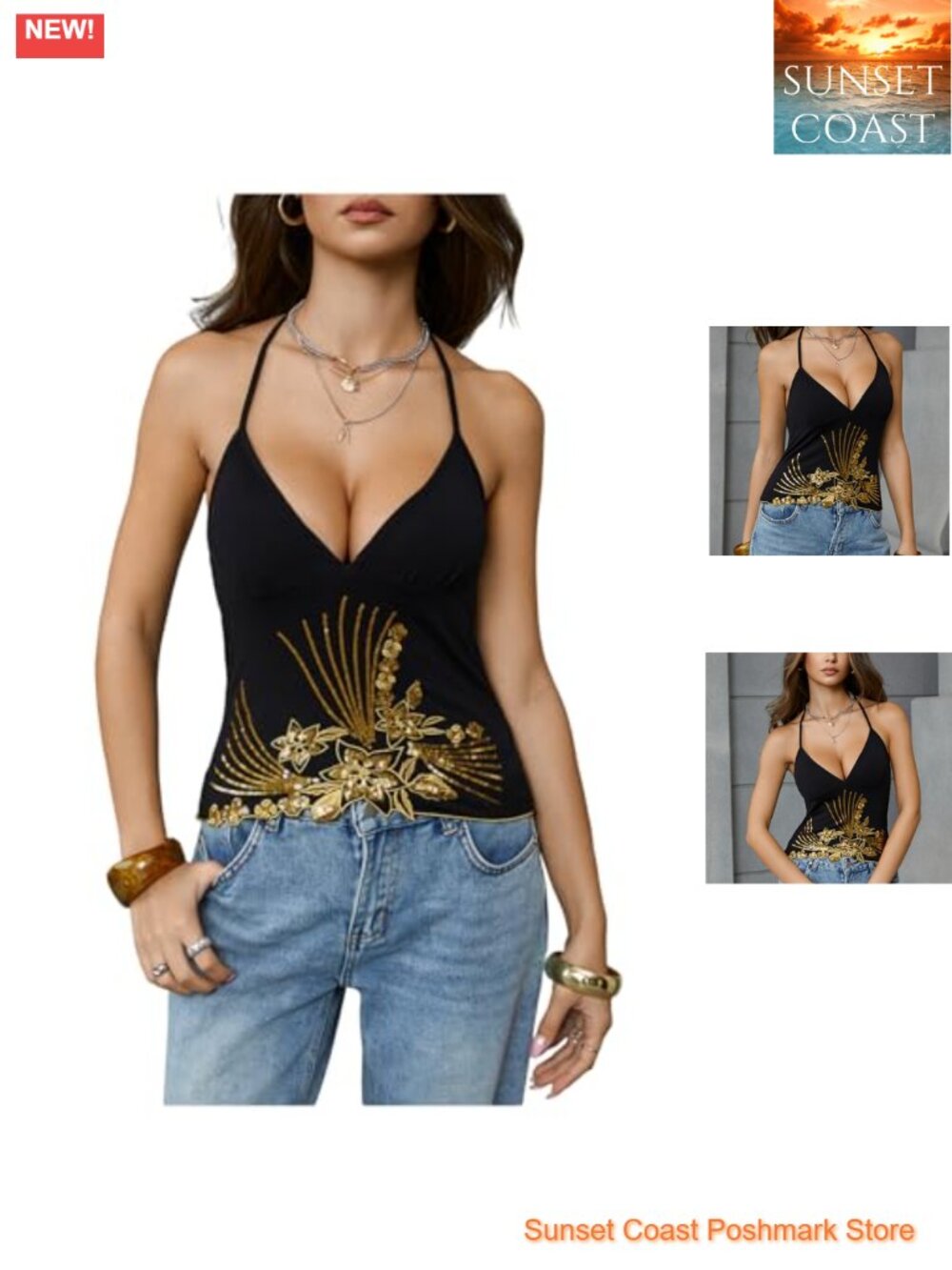 Sequin Halter Crop Tank Top Women's Backless Sleeveless